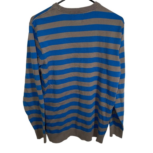 Quiksilver Striped Sweater Mens Medium Blue Gray Knit Pullover Crew Neck - Picture 6 of 6